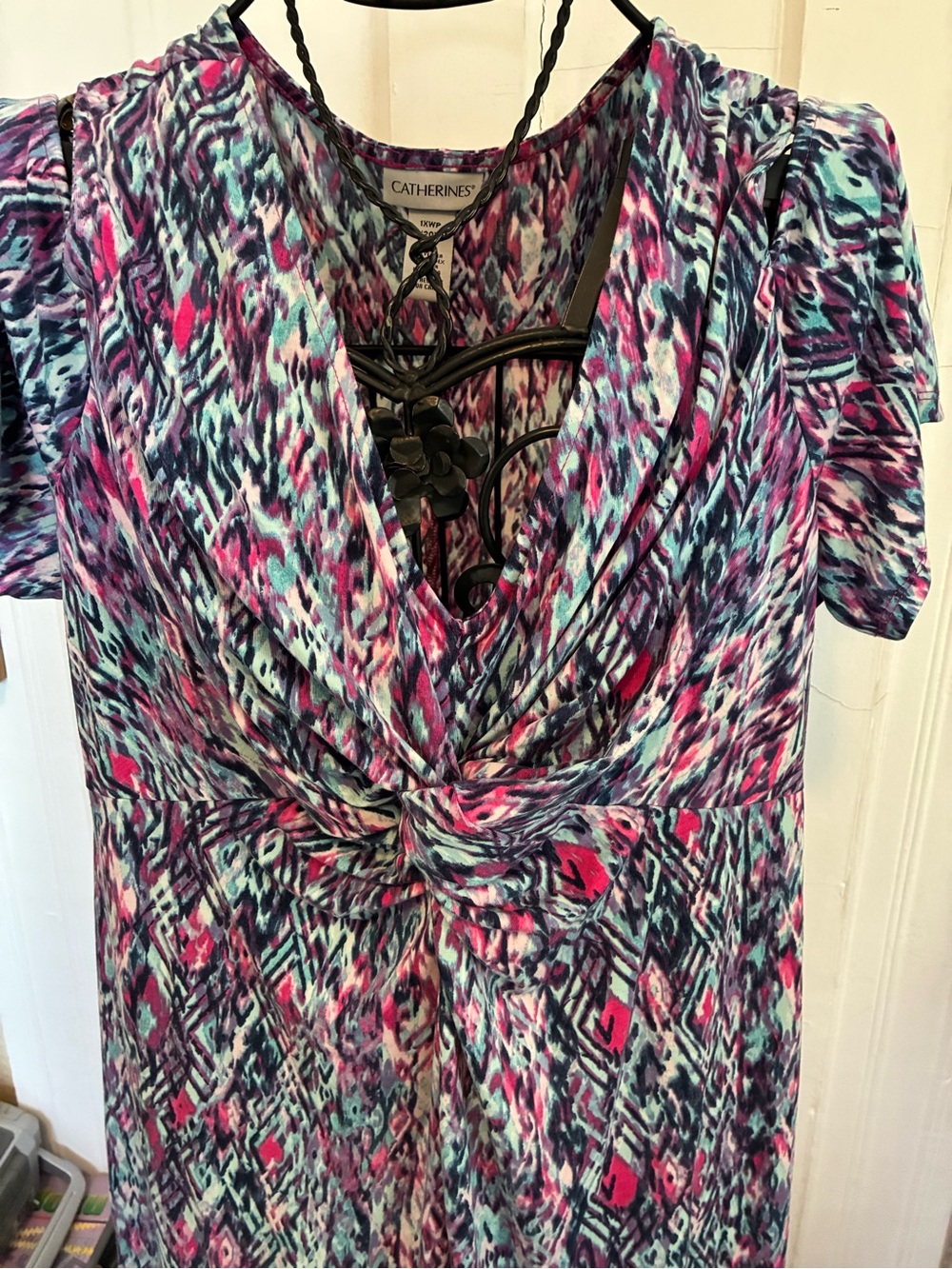 Catherines Pink, Teal & Navy Abstract Knot-Front Dress